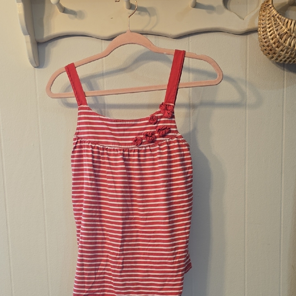 100% Cotton Lands' End Red and White Striped Camisole with Adjustable Straps